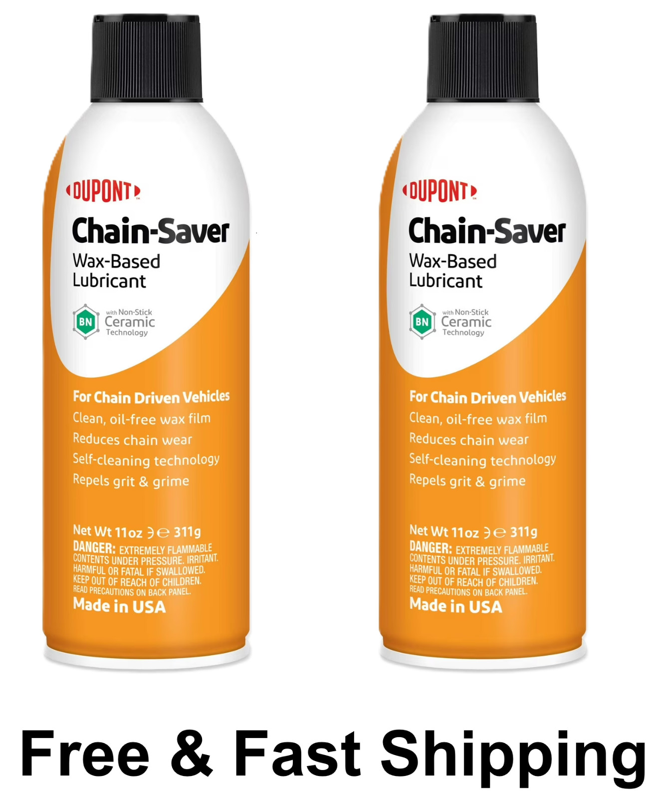 DuPont Motorcycle Chain-Saver Wax-Based Self-Cleaning Dry Lubricant, 11oz, 2 pk