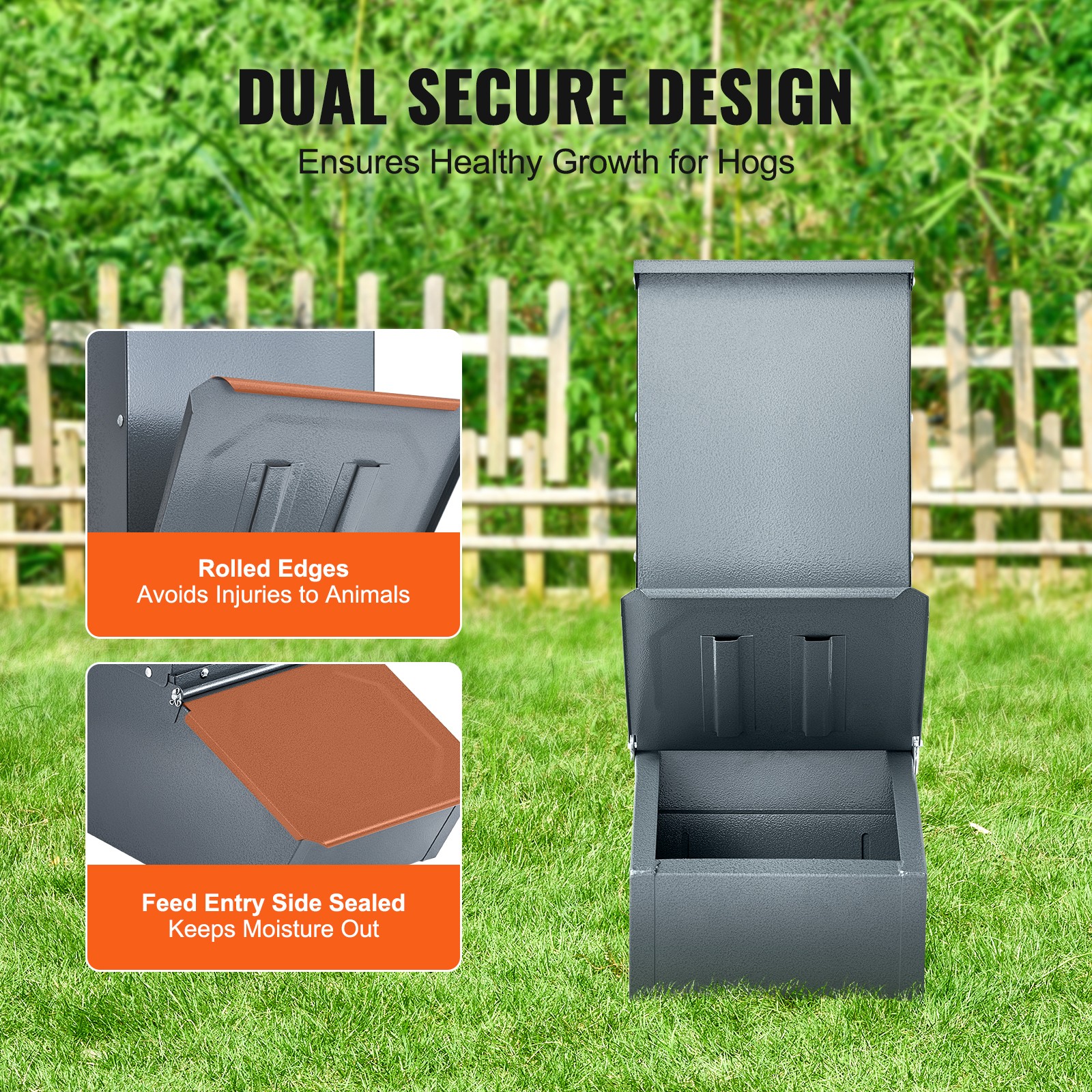 Hog Feeder 2.2 Bushel Metal Double Door Pig Feeder Feeding up to 5 Hogs