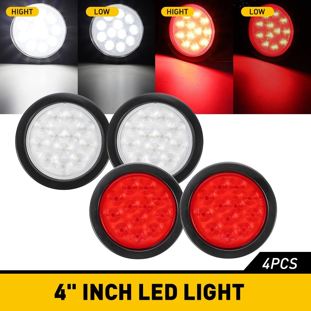 4"inch Round Red 12-LED Truck Trailer Stop Turn Tail Brake Lights Waterproof 12V