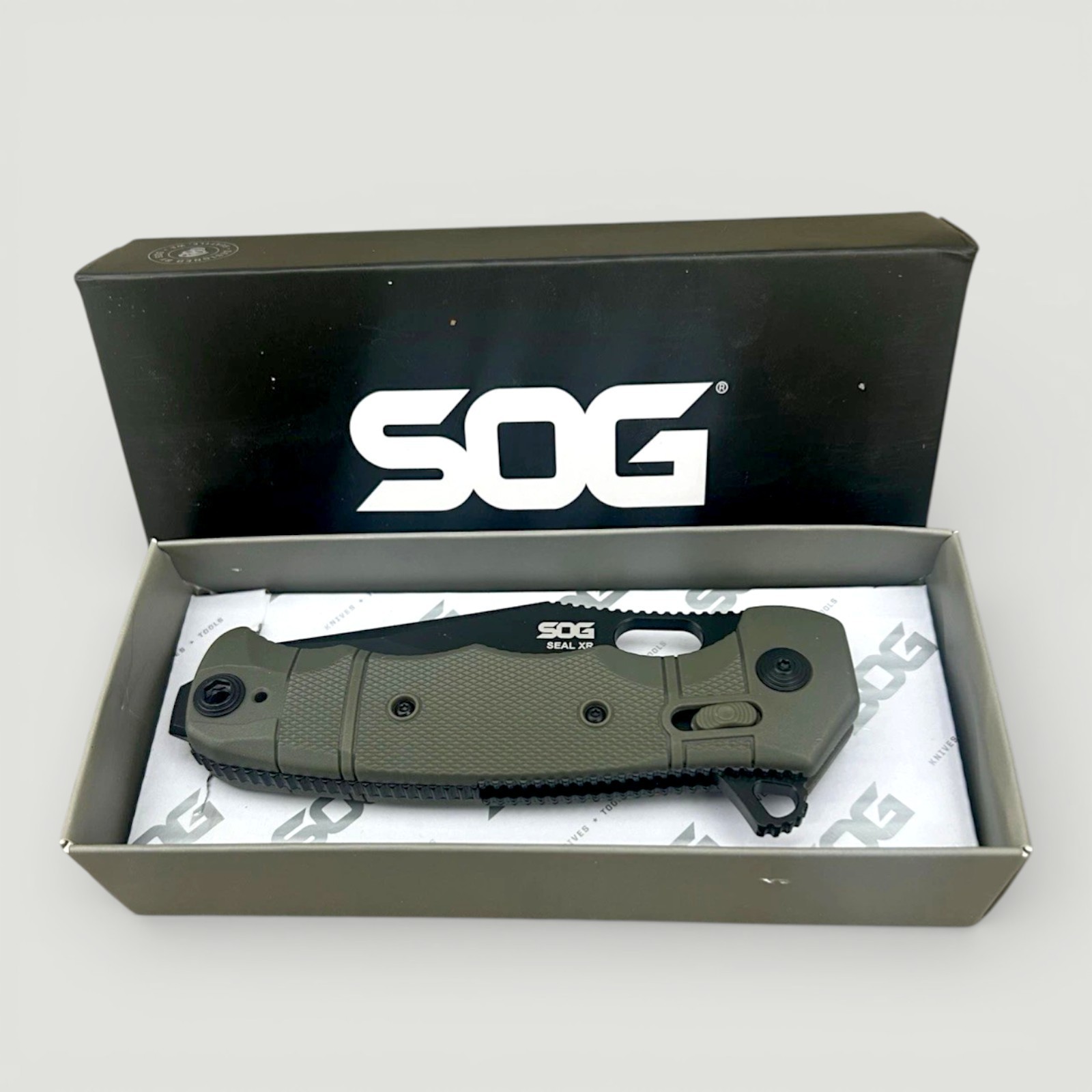 SOG SEAL XR Folding Knife 4" S35VN Steel Clip Point Blade OD Green GRN Handle