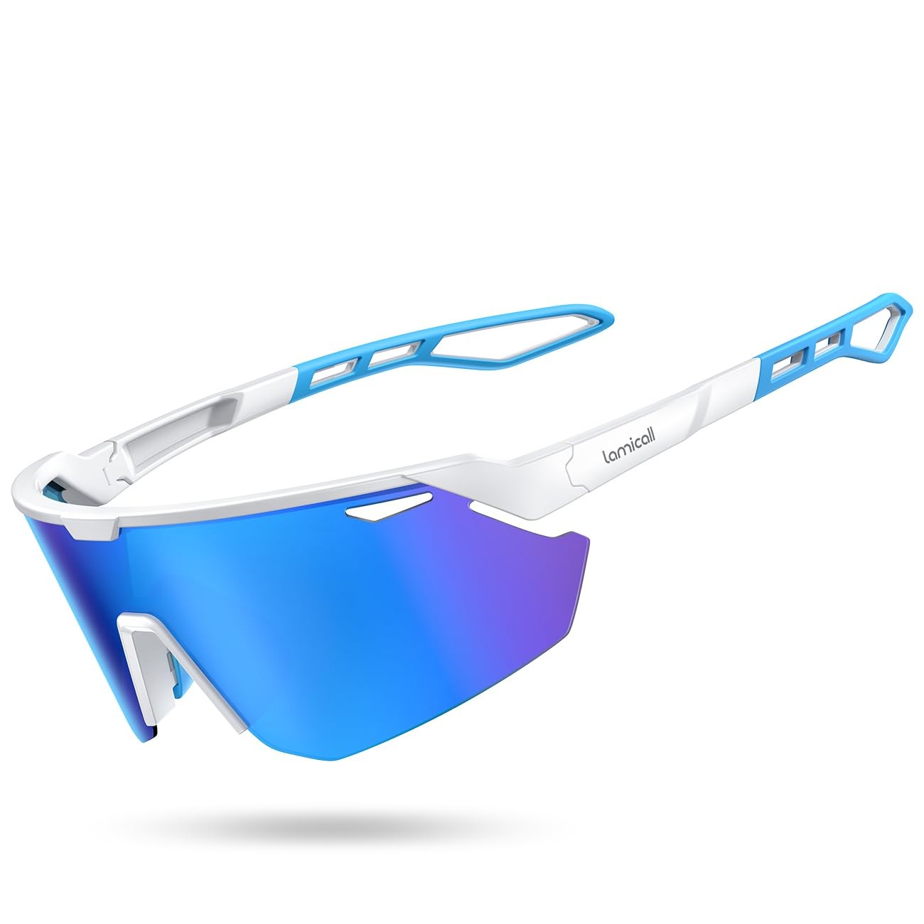 Lamicall Polarized Sports Sunglasses for Men One Size, White Frame-blue Lens