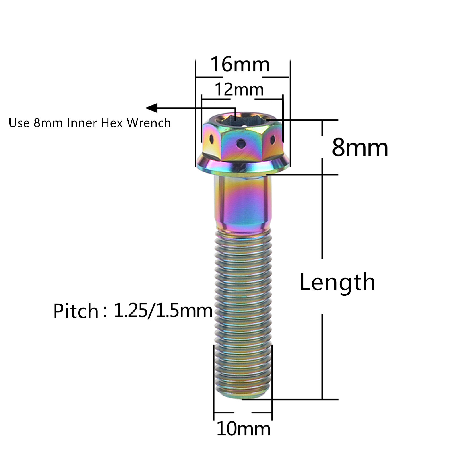 4 Pcs Titanium Bolt M10x1.25/1.5mm Hex Flange Head 20,25,30,35,40,45,50,55-90mm