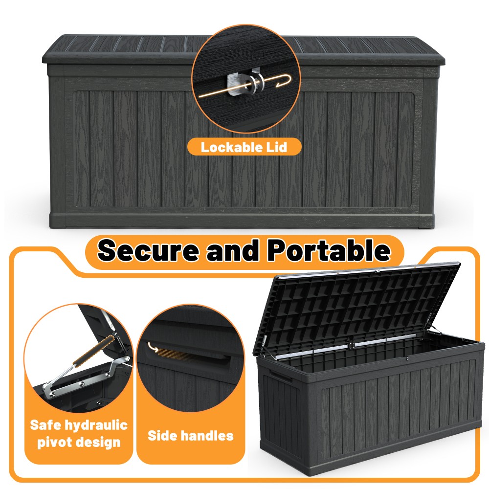 260 Gal Outdoor Storage Box Lockable Black for Patio Furniture