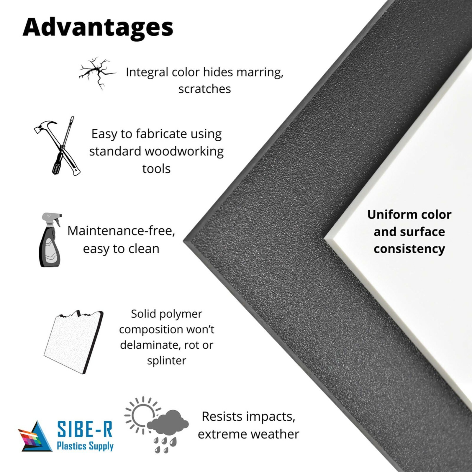 Sibe-R Plastic Supply℠ BLACK OR WHITE KING STARBOARD 1/2" POLYMER HDPE SEA^