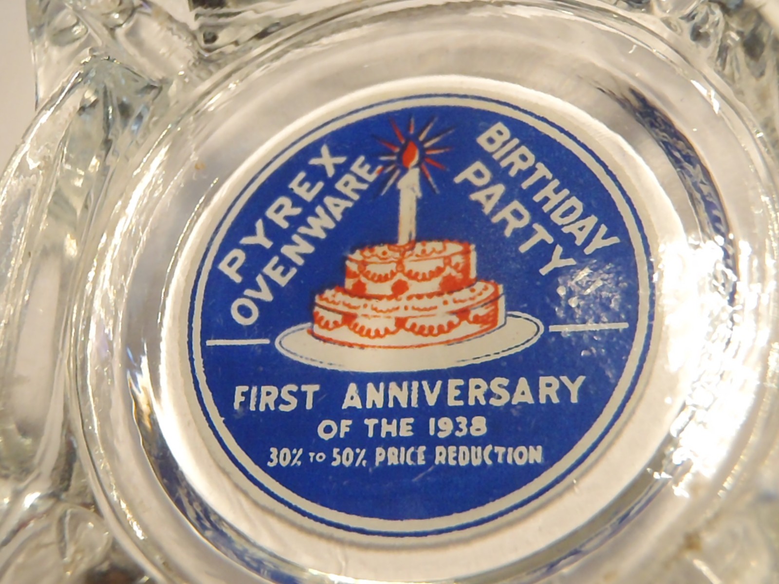 VERY RARE 1939 PYREX ORIGINAL ADVERTISING GLASS ASHTRAY BIRTHDAY PARTY ANNIV.