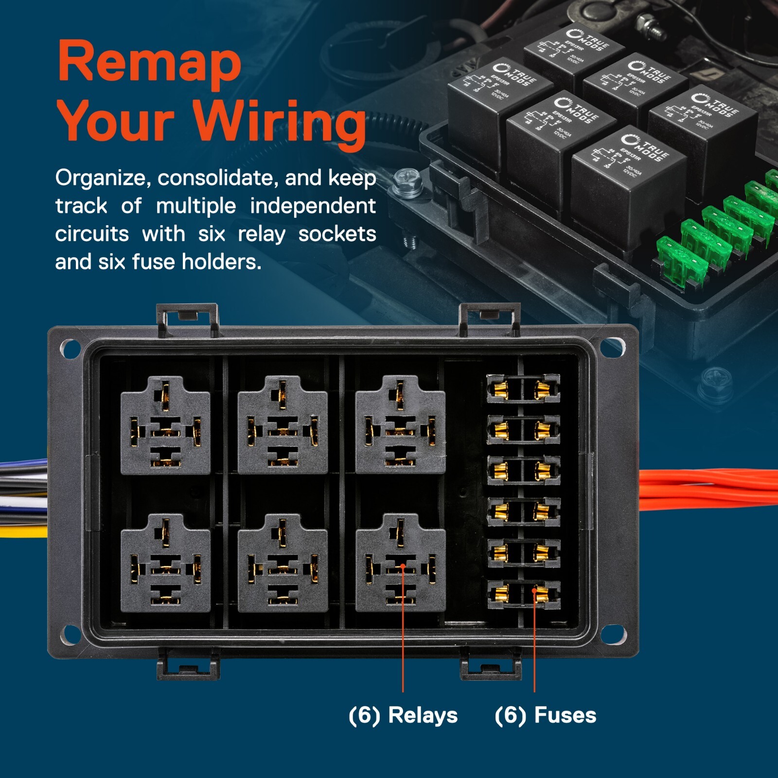 Universal 12V Waterproof Automotive 6 ATO Fuse Relay Box Block w/ Harness Marine