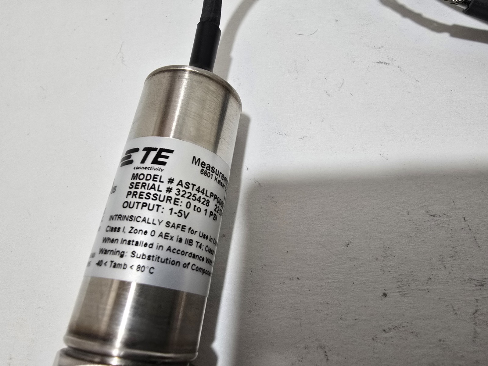 AST44LPP00001P3B1000 Industrial Pressure Transducer 0-1 PSI TE Connectivity