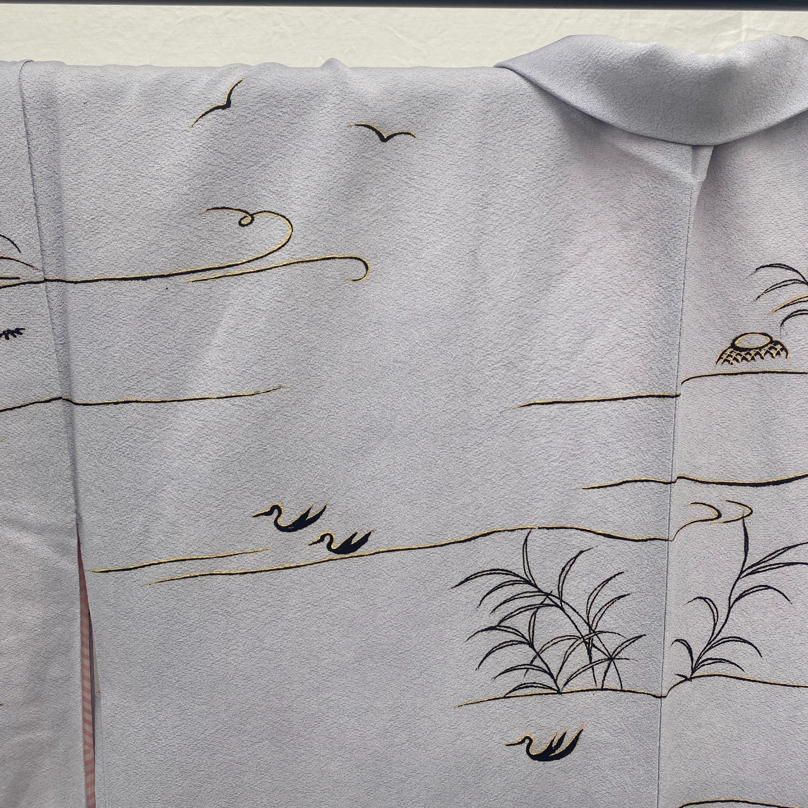 Japanese Vintage Kimono Haori Jacket Polyester Gray Traditional Authentic 35 in