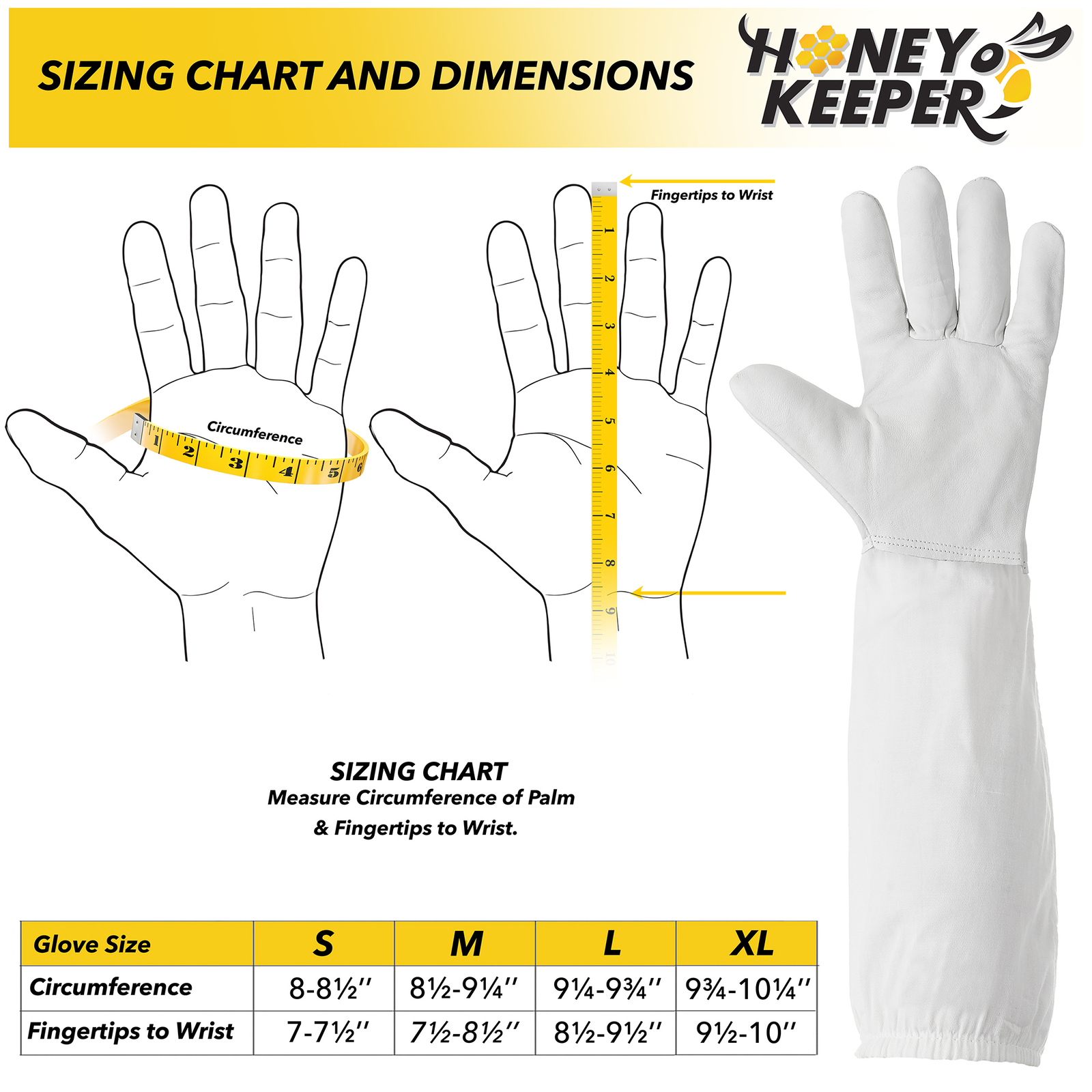 Beekeeping Gloves Goatskin Leather, Canvas Long Sleeves with Elastic Cuff, Sm