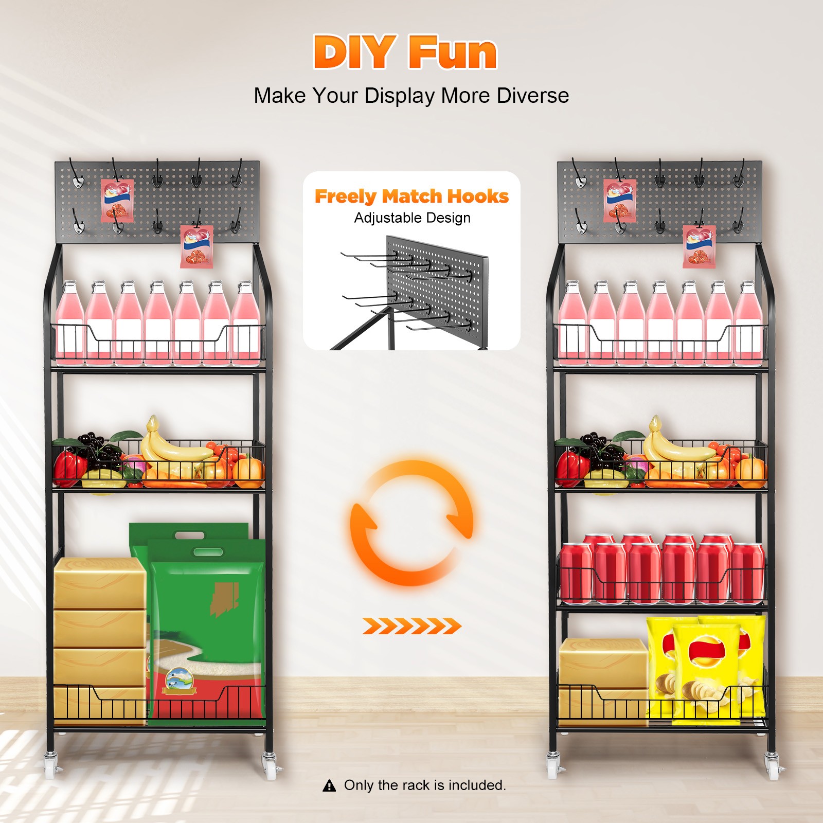 4 Tiers Retail Shop Display Rack Market Shelf Fruit Vegetable Snack Basket Black