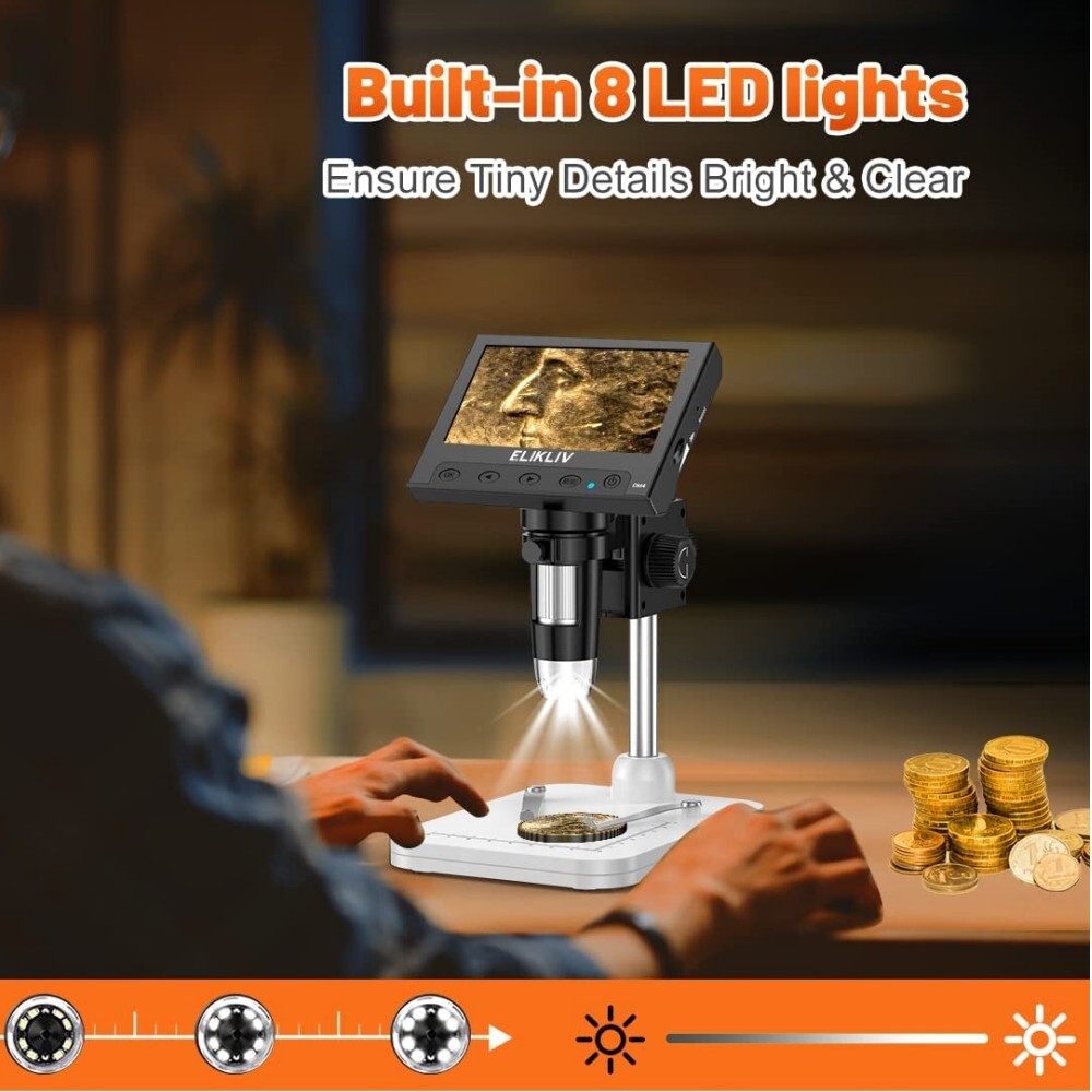 Elikliv Digital Microscope 1000X 4.3'' LCD Jewelry Loupe Watch Coin Magnifier