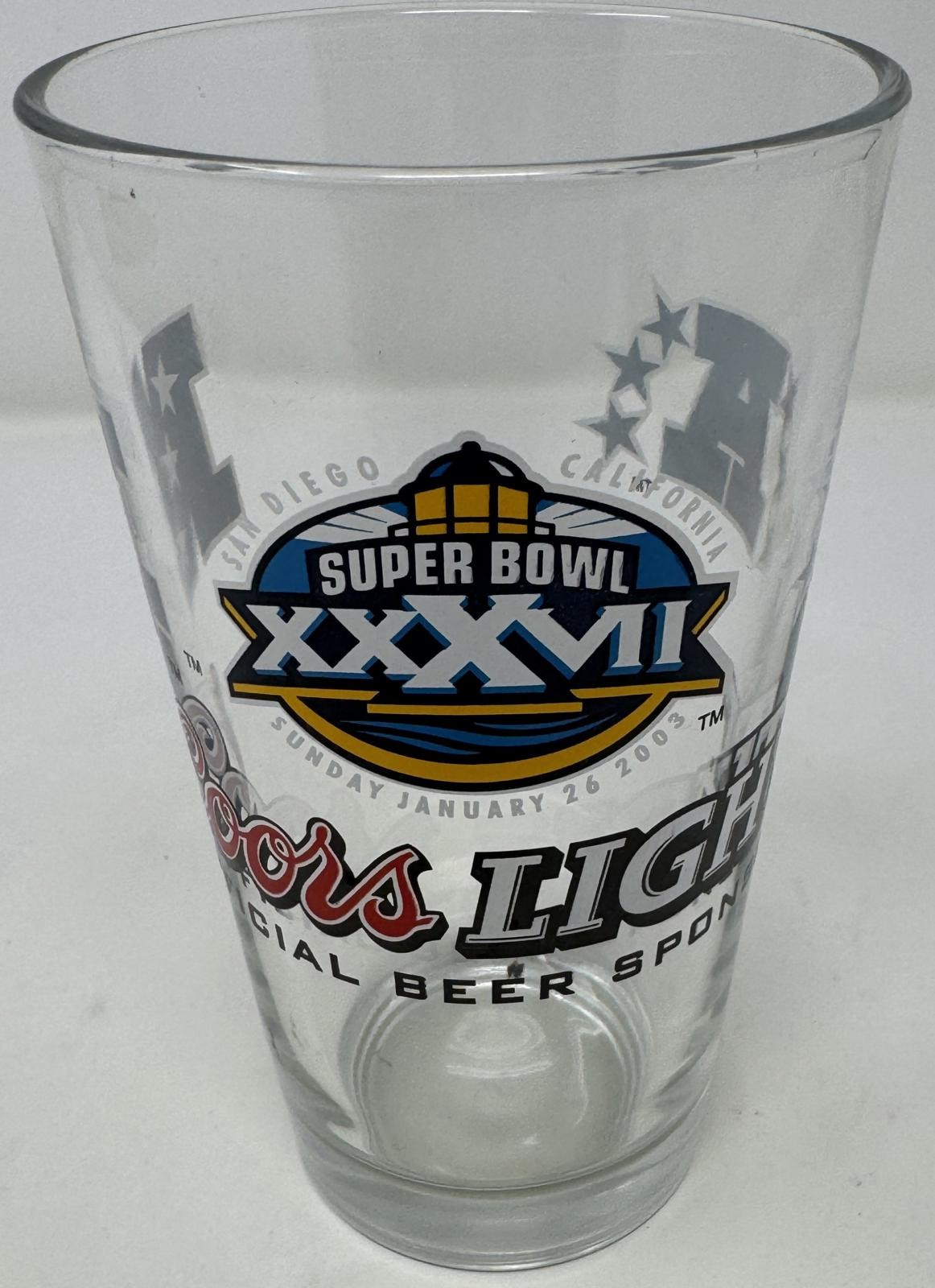 COORS LIGHT Official Super Bowl XXXVII Pint Beer Glass Football 2003