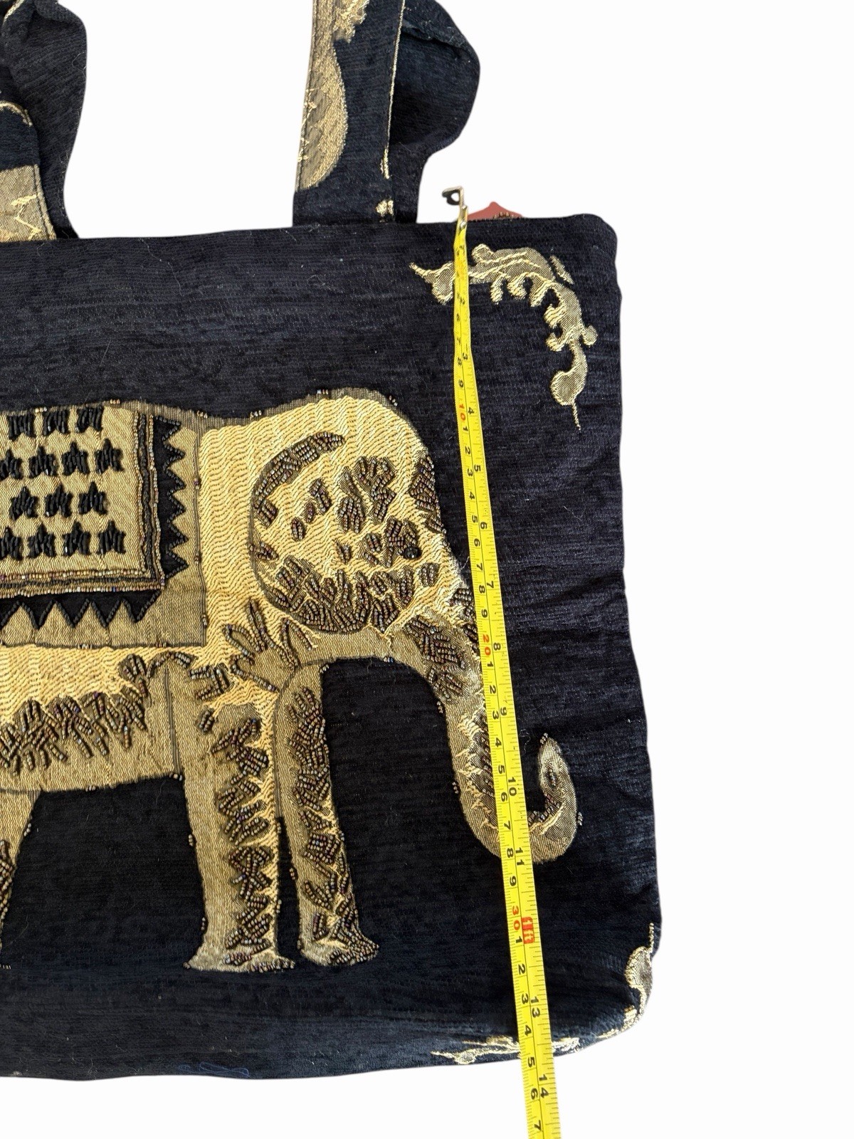 Elephant Themed Tote Bag Embroidered Black + Gold Asian Exotic Style