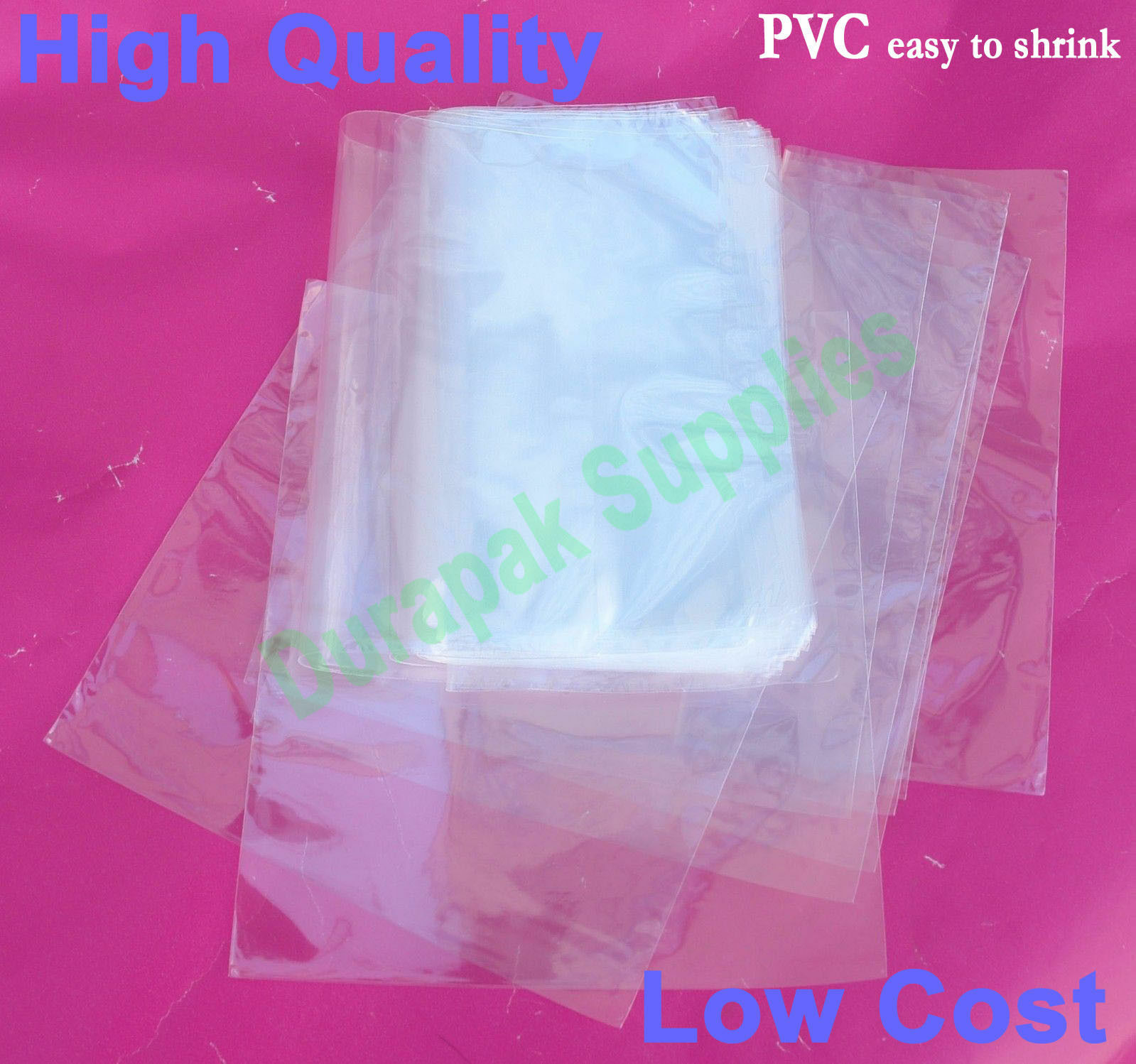 500 to 3000 pcs 4x6", 6x6", 6x7" up to 8x12" PVC Heat Shrink Wrap Film Flat Bags