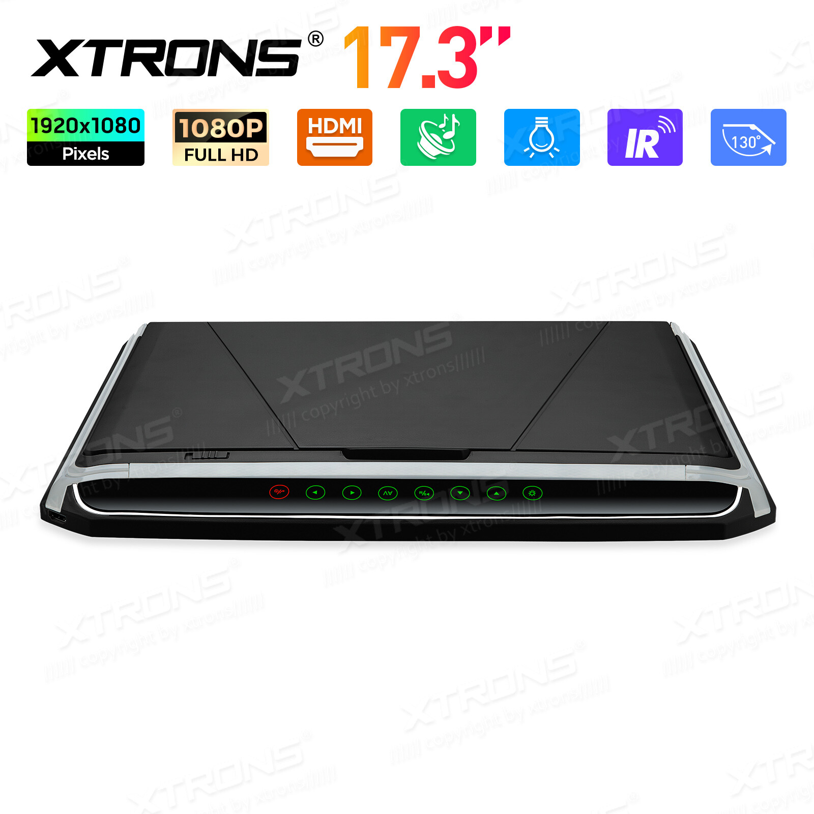 17.3" Car Overhead Ceiling Roof Mount Monitor Flip Down 1080P Video HDMI Player