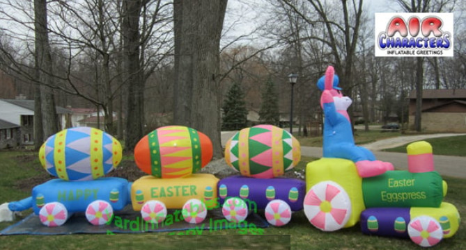 14' Air Blown Inflatable Lighted Easter Bunny Eggspress Train Yard Decoration