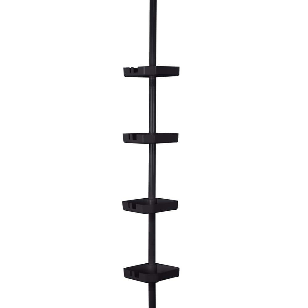 4 Tier Tension Corner Shower Organizer Caddy in Matte Black