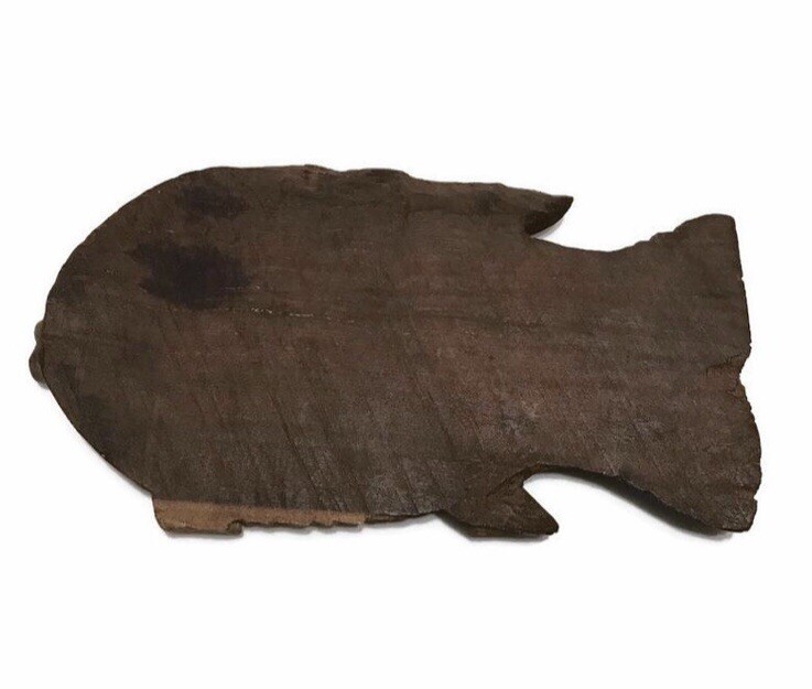 Antique African Carved Wood Fish Depicting Men Working Inside