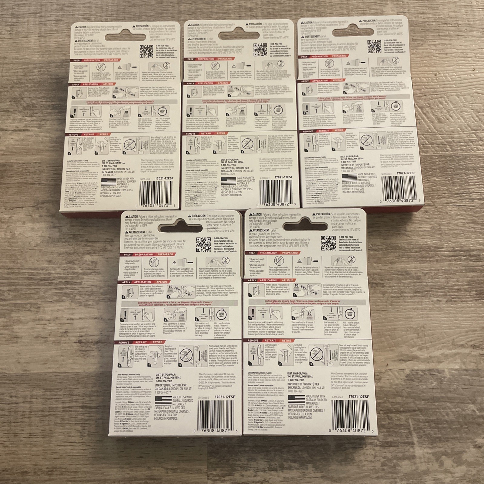 5 Packs of - 3M Command Medium Replacement Adhesive Strips (60 Strips Total) NEW