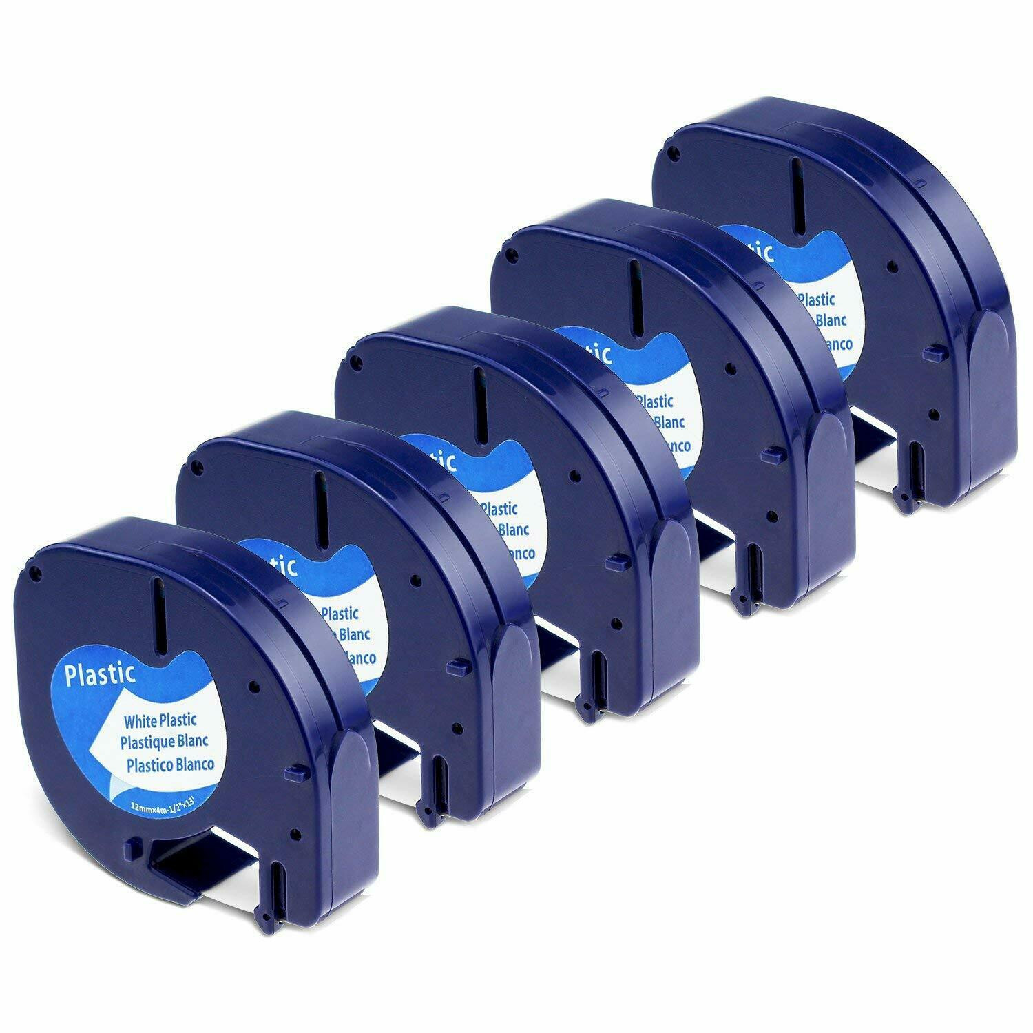 5PK Dymo Letratag Refill 91331 White Plastic 12mm Label Tape 1/2" LT-100H