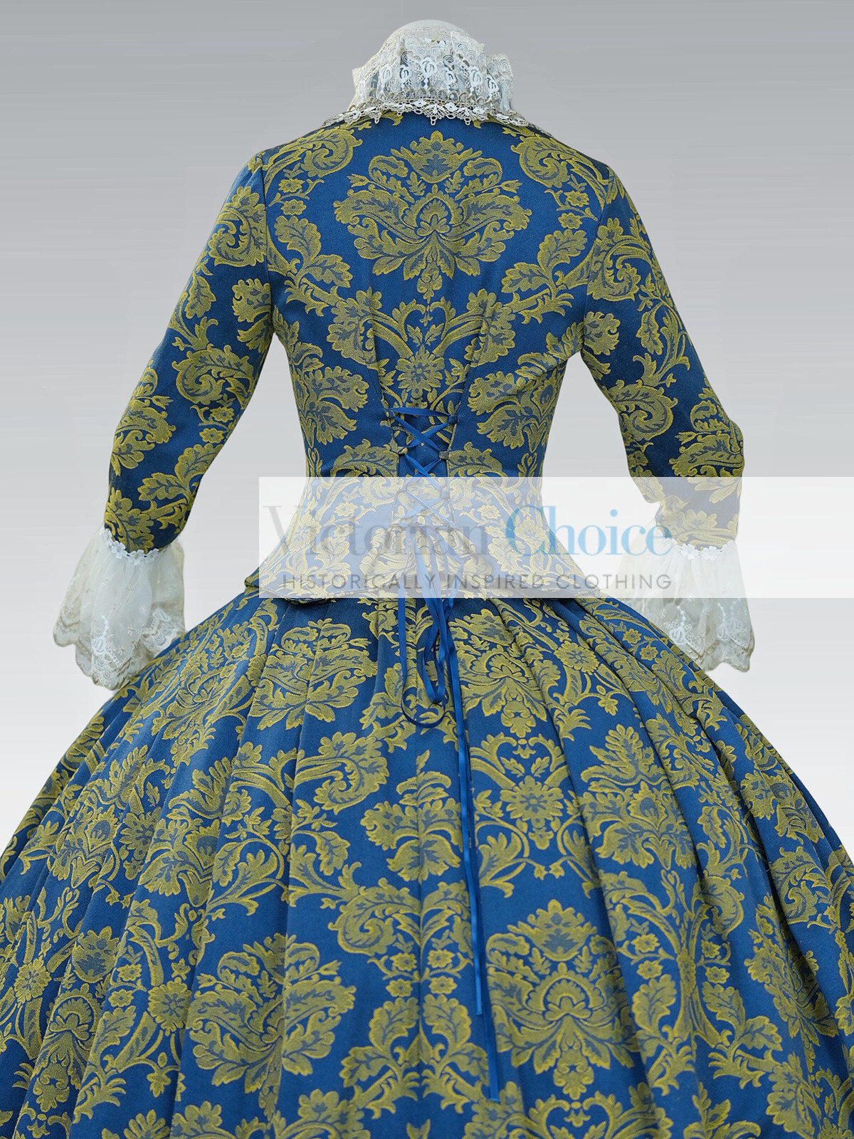 Georgian Bridgerton Queen Charlotte Victorian Brocade Dress Theater Costume 609