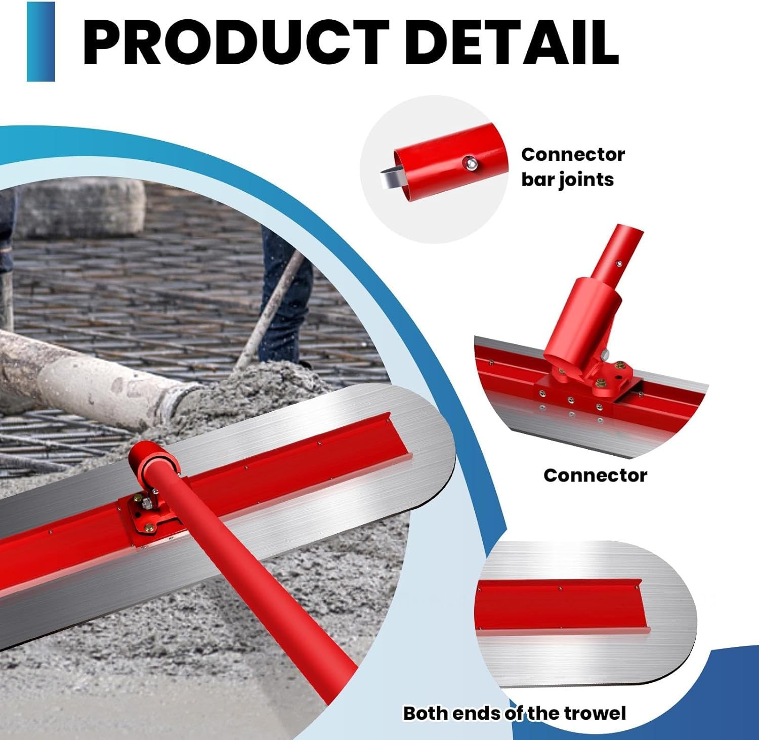 48''x12'' Bull Float Concrete Tool w/Round End Concrete Trowel w/4 Handle,Smooth