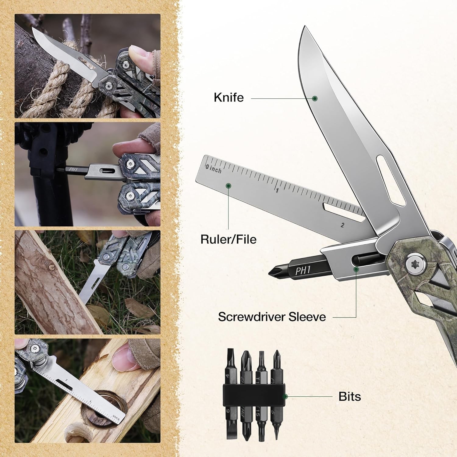 MOSSY OAK Multitool 22-in-1 Stainless Steel Plier Screwdriver Self-locking Knife