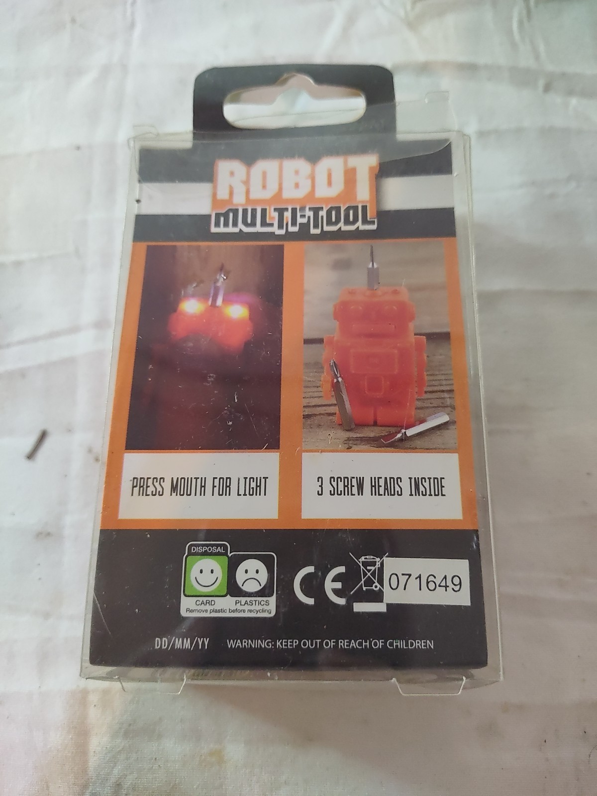 VTG Robot Multi-tool Screwdriver Keychain Flashlight Orange Blue Sky