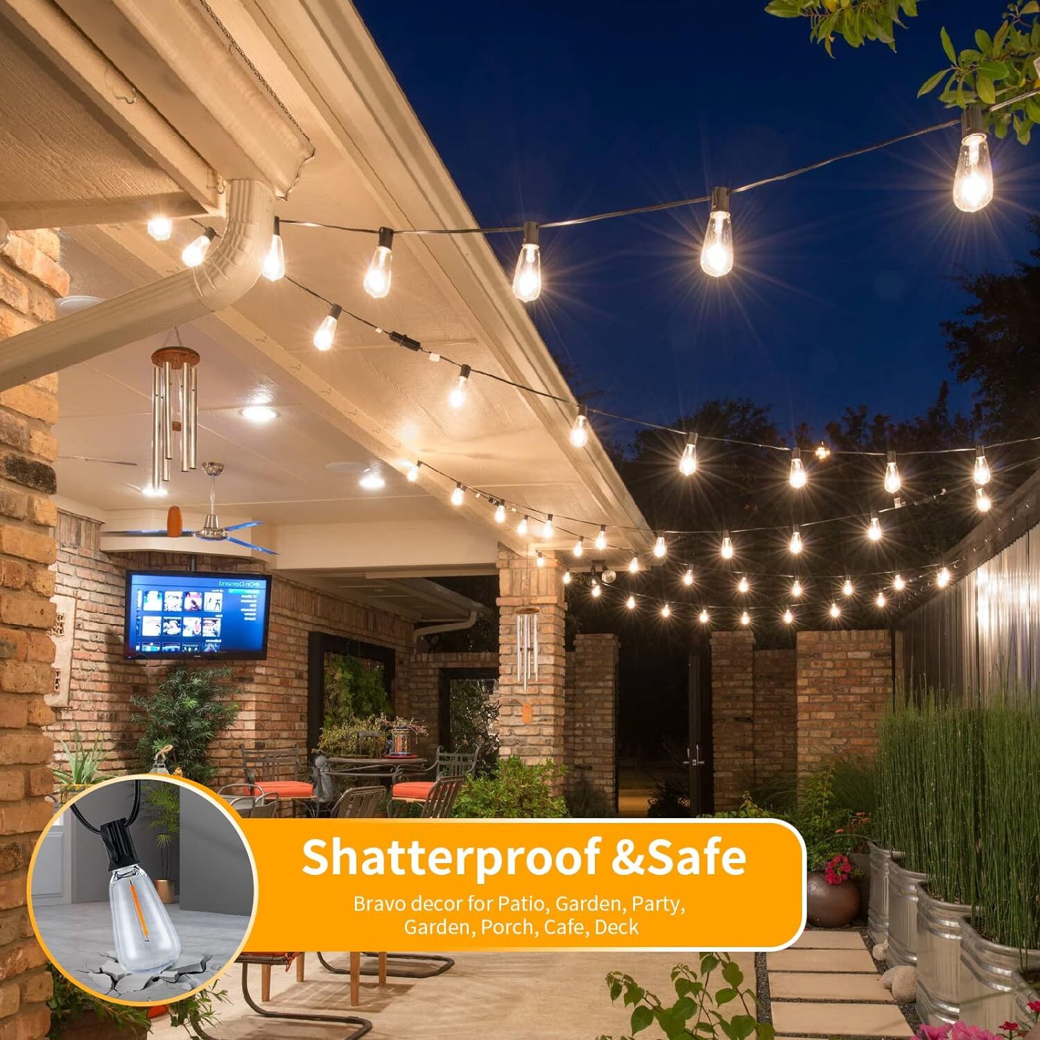 String Lights - 100 Feet LED Outdoor String Lights - Shatterproof, Waterproof