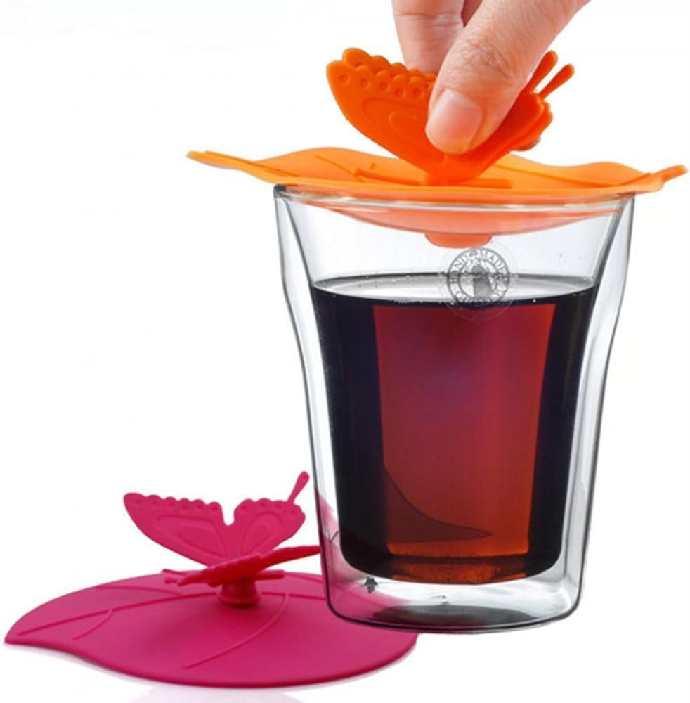 Food Grade Silicone Cup Lids, IPHOX Creative Butterfly Mug Cover [Set of 6]