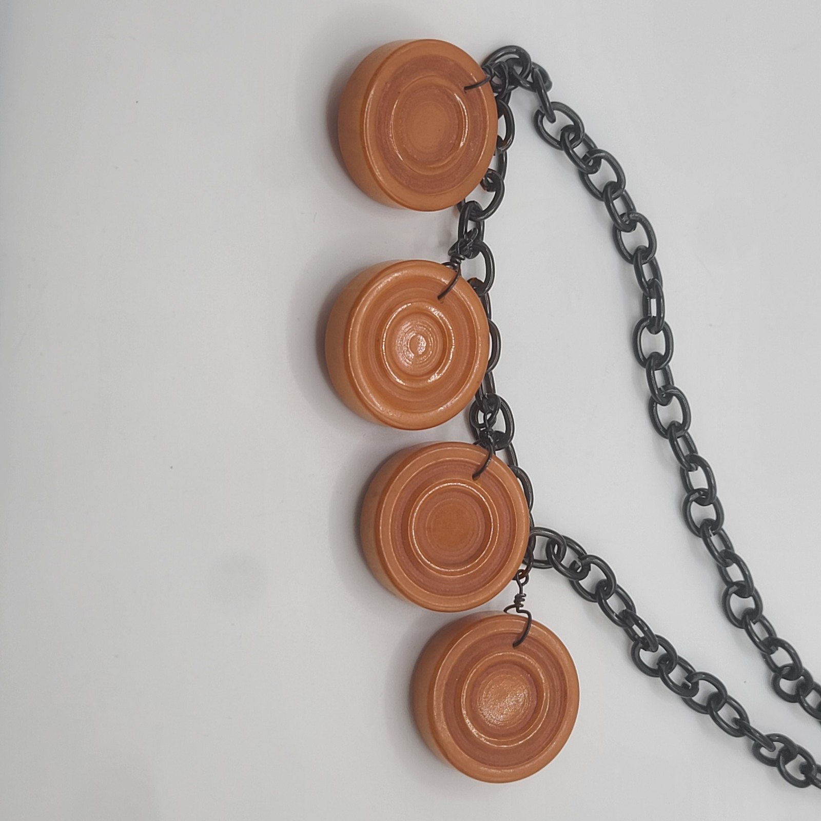 Vintage Bakelite Necklace Cameo Disc Butterscotch Black READ 24"