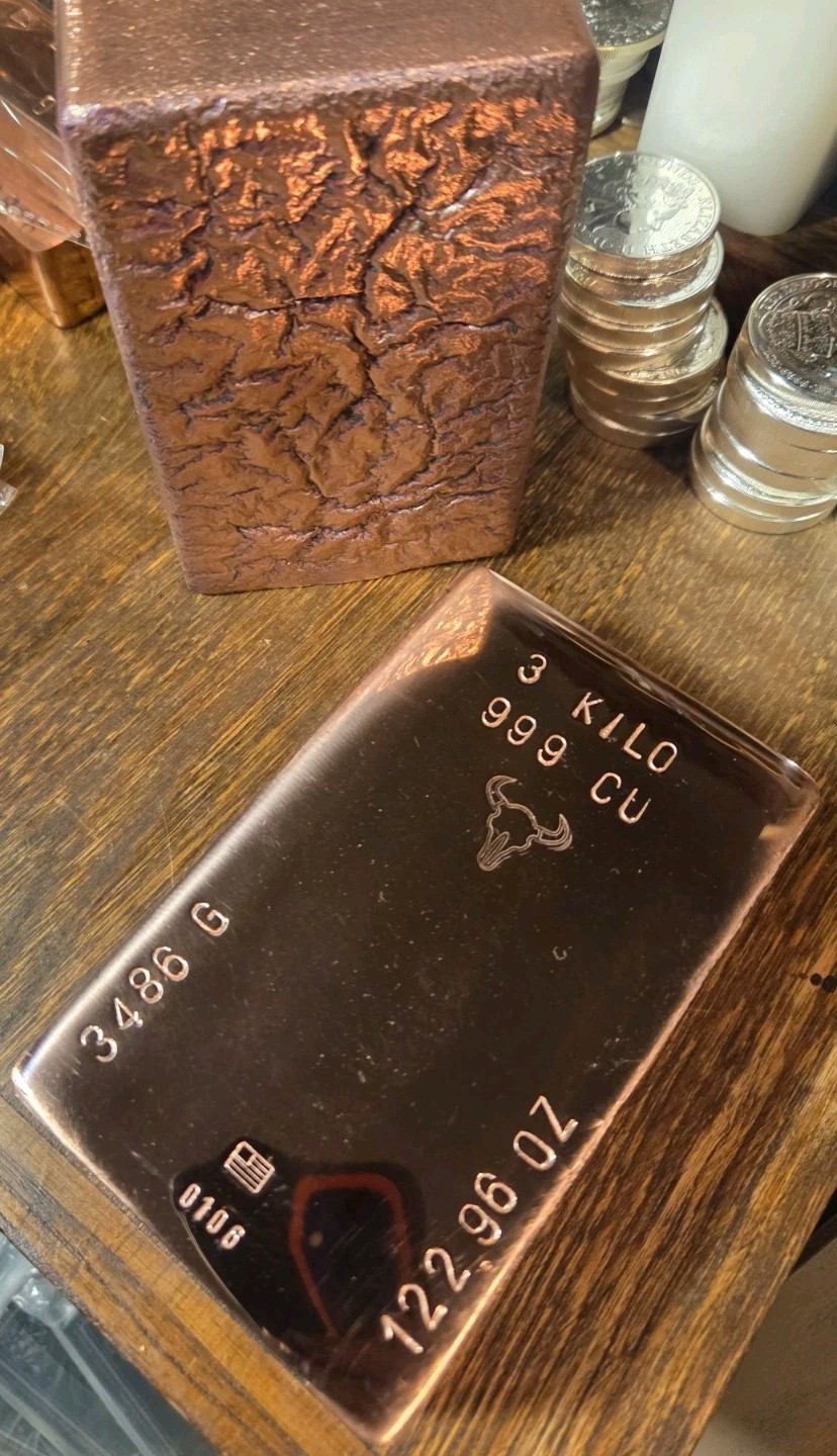 3 Kilo Hand Poured Solid Copper Bullion Bar .999 Pure Fine Copper 3 Kg Ingot