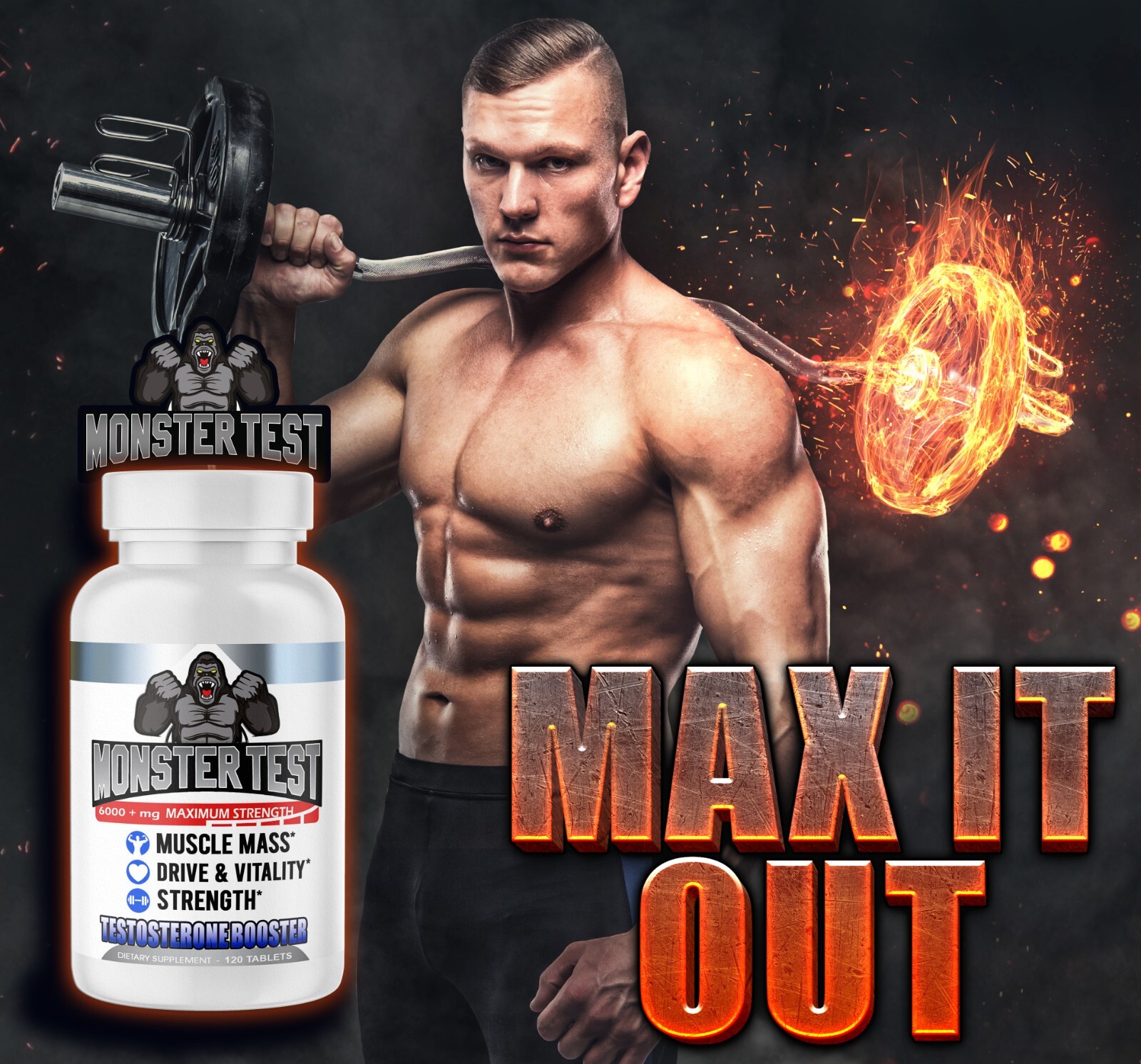 Monster Test Testosterone Booster Testosterona Supplement for Men AM and PM 2 Pk