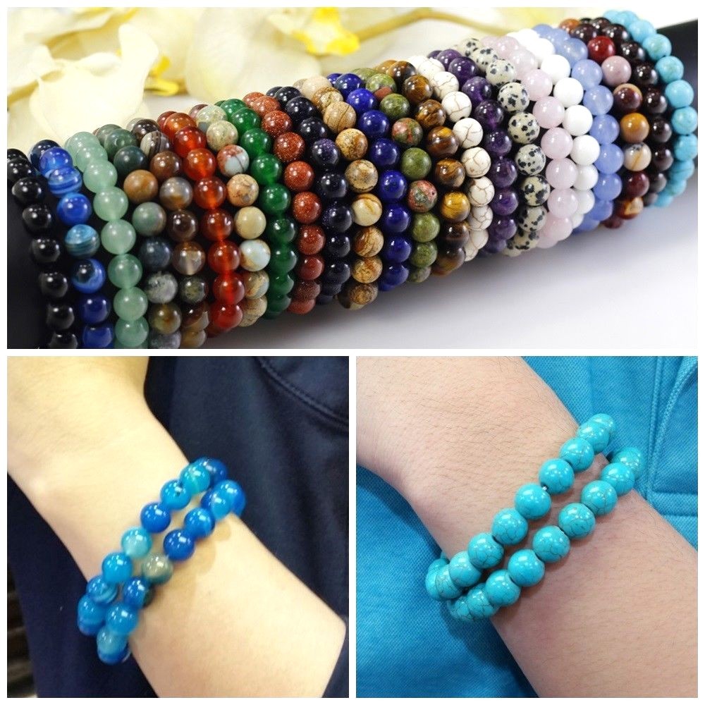 Wholesale Gemstone Bracelet Balance Elastic Stretch 4mm 6mm 8mm 10mm 12mm 7.5"