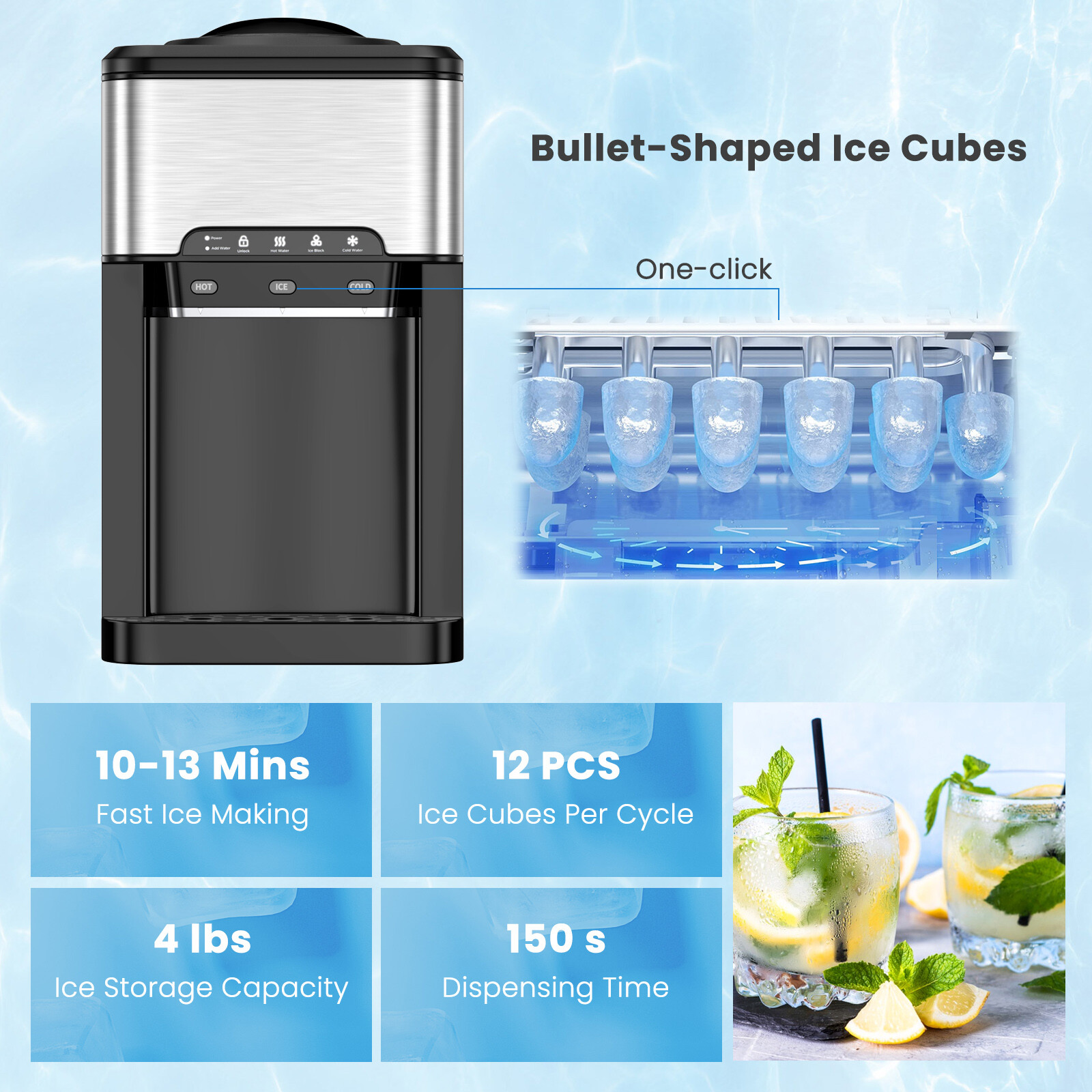 3-in-1 Water Cooler Dispenser with Built-in Ice Maker w/ 3 Temperature Settings