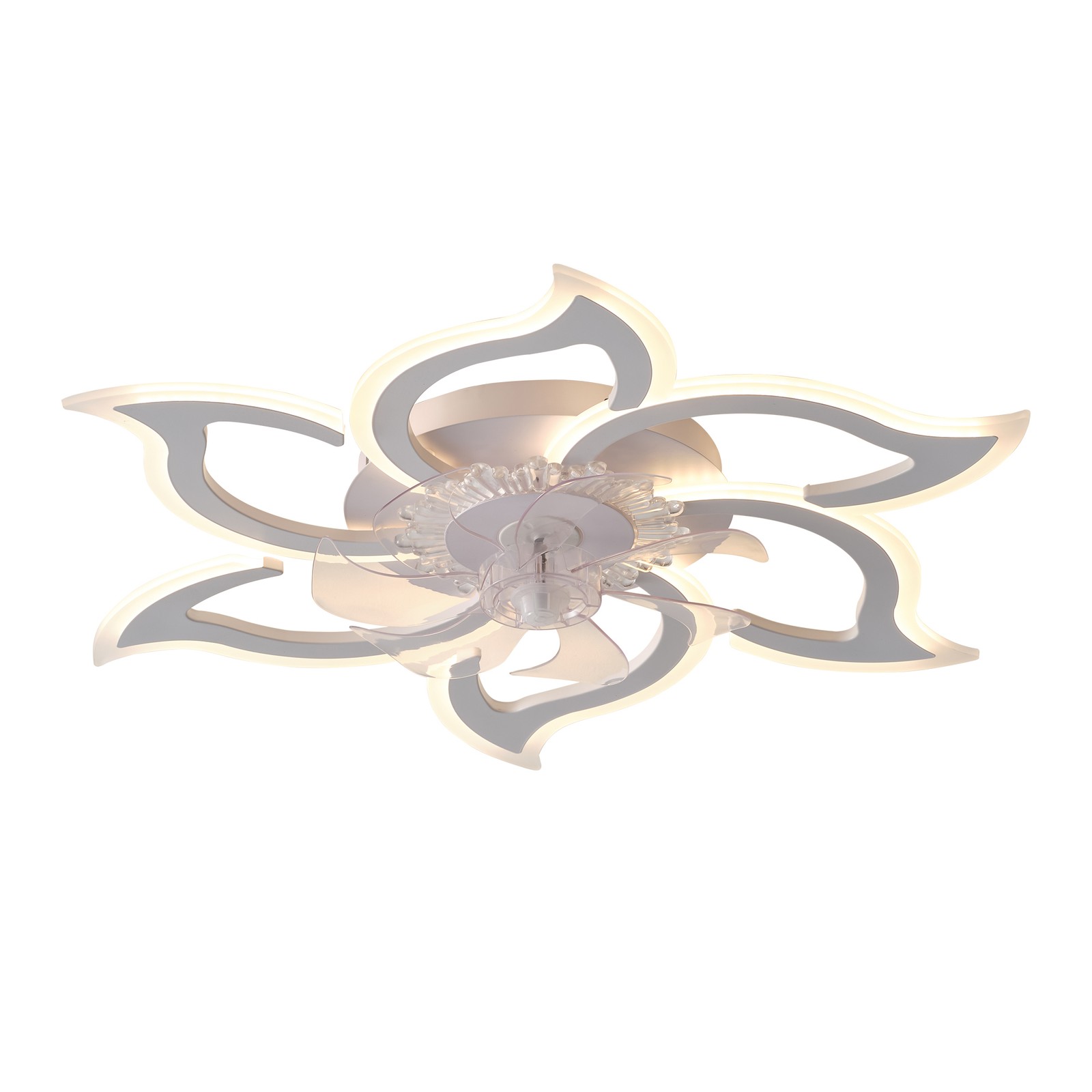 33'' Modern Flower Ceiling Fan with LED Light Flush Mount Remote APP Control Kit