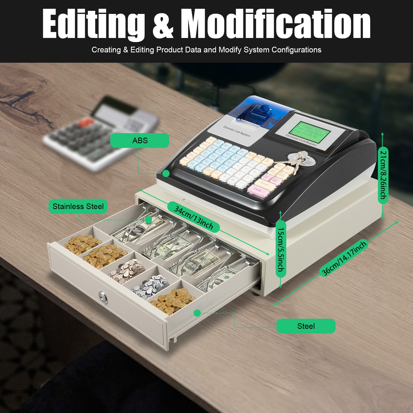 Square POS Terminal Cash Register Complete W/ Printer, And Cash Drawer, 48 Keys