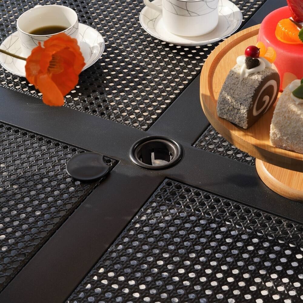 37" Outdoor Dining Table Metal Steel Mesh Patio Table with 1.57" Umbrella Hole