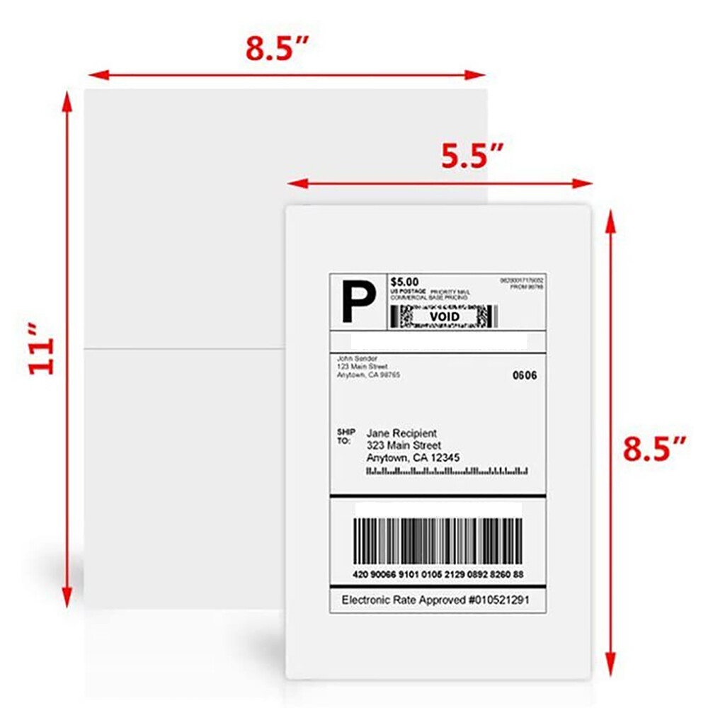 50-20000 Shipping Labels 8.5" x 5.5" Half Sheets Blank Self Adhesive 2 Per Sheet