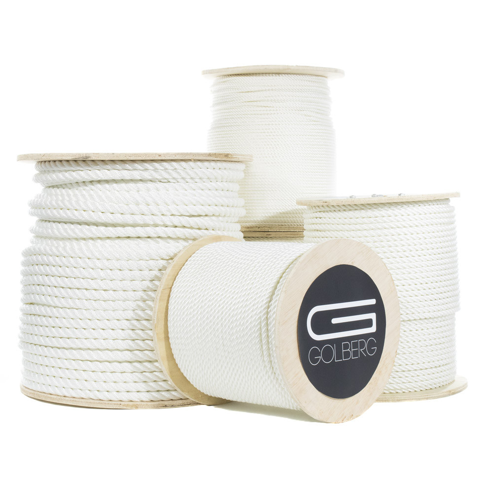 Golberg White Twisted Nylon Rope - Premium USA Made Cord - Many Sizes & Lengths