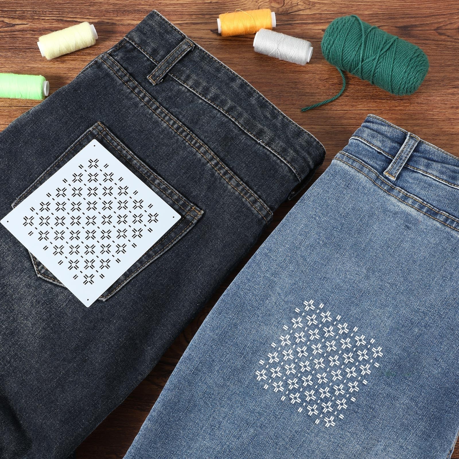 18 Pcs Plastic Sashiko Stencil, 4.7 x 4.7 Inch Geometric Embroidery Sashiko P