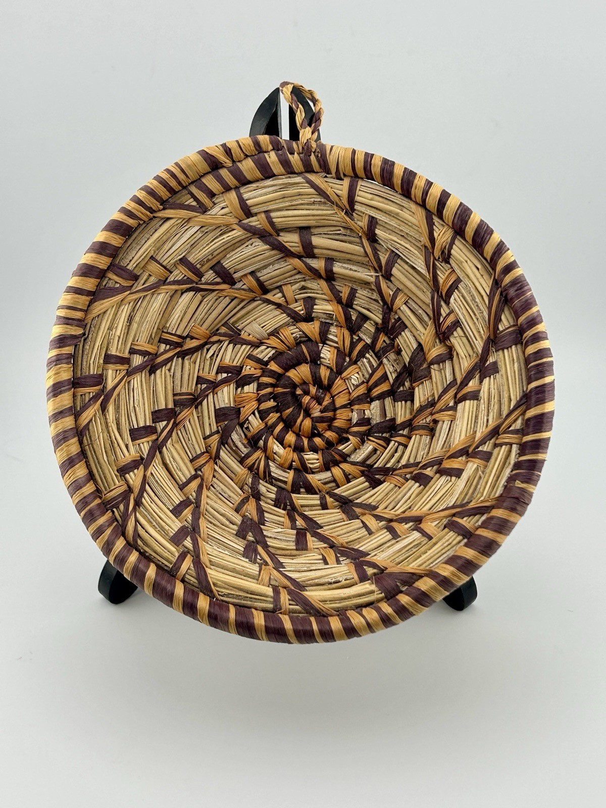Antique Tohono O’odham Papago Coiled Basket 6½″ Dyed Fibers Early 1900s