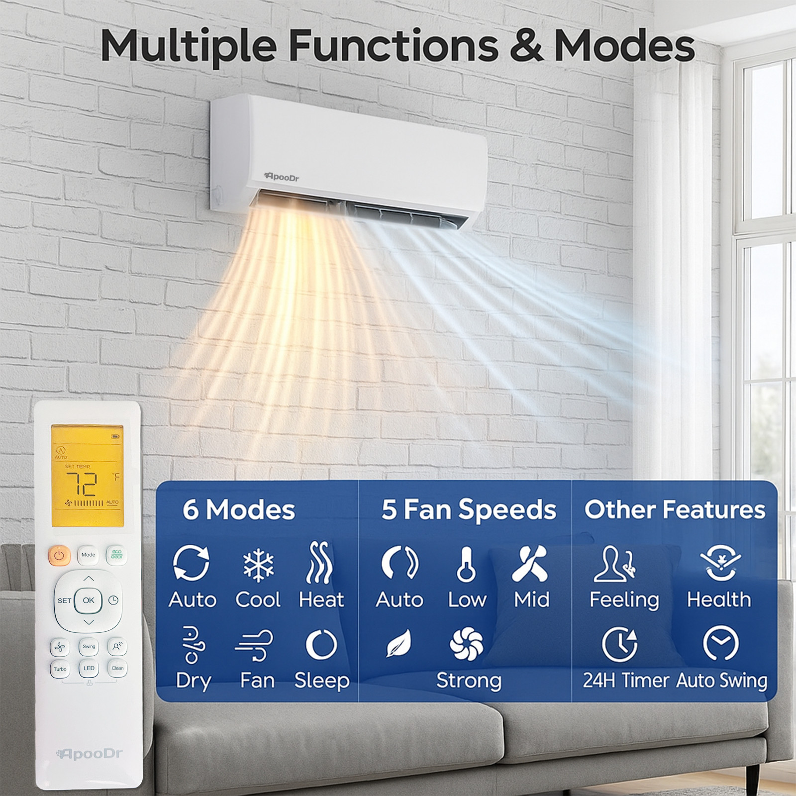 36000 BTU Mini Split 19.5 SEER2 INVERTER Air Conditioner Heat Pump AC 220V WIFI