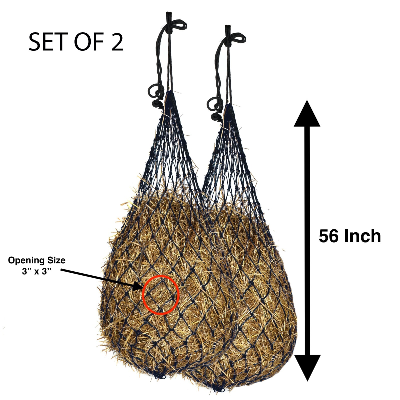Majestic Ally 2 pcs Slow Feed 56” Hay Net with soft 3"x3" hole