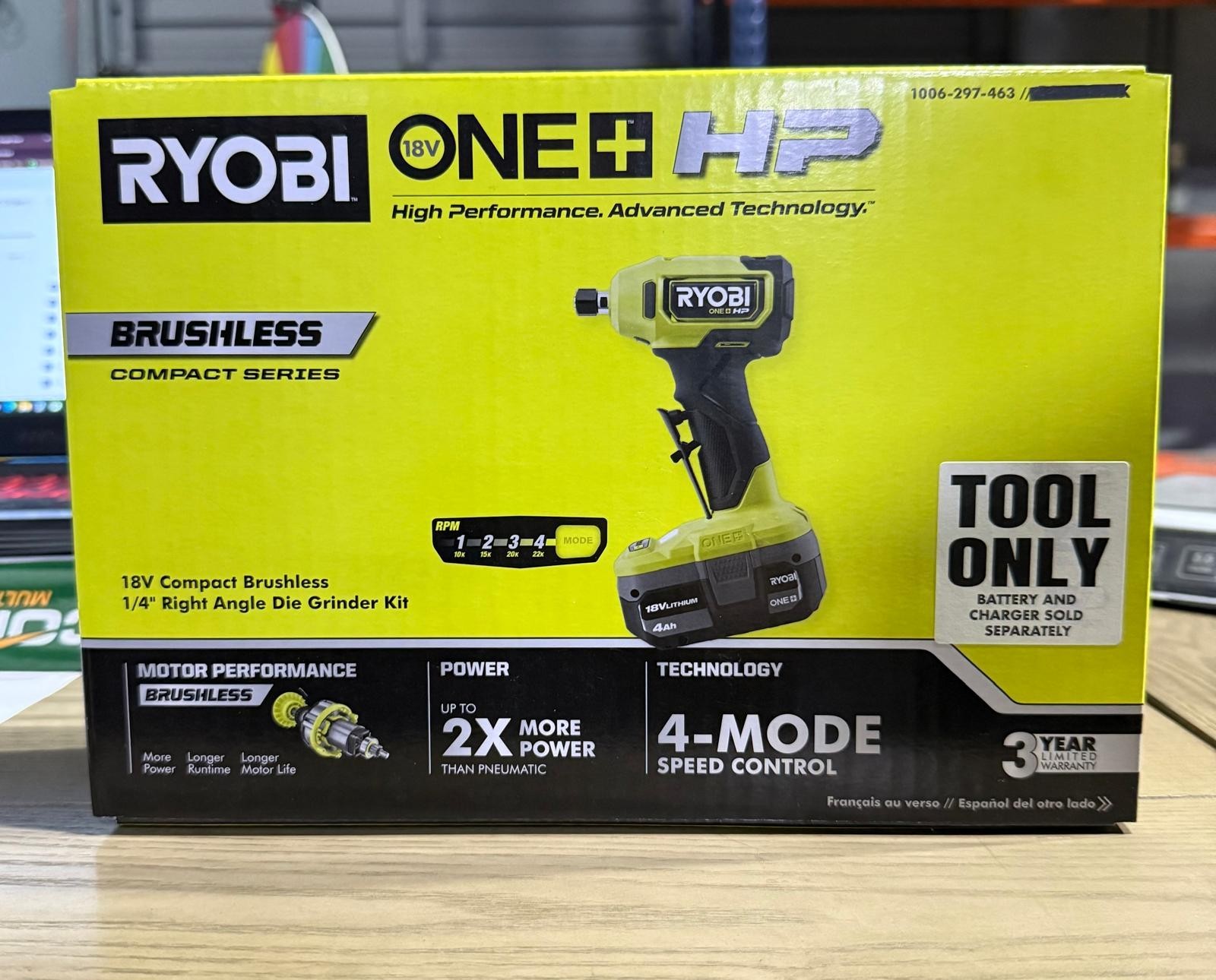 Ryobi 18V Brushless Cordless Compact 1/4 in. Right Angle Die Grinder (Tool Only)