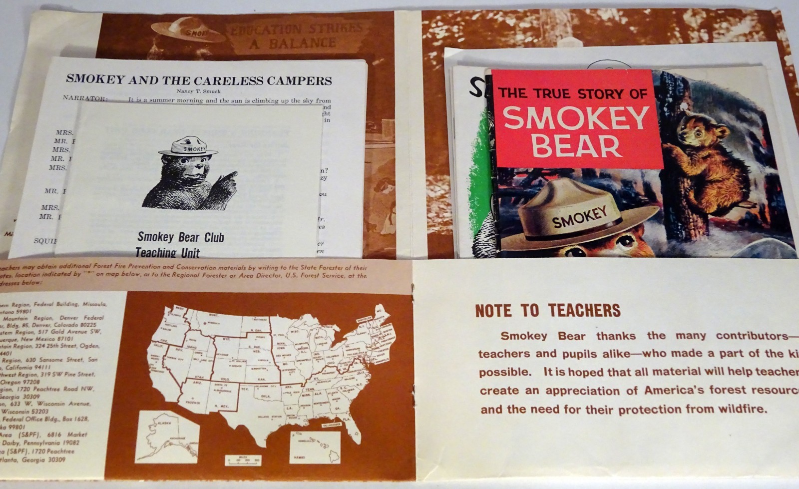 Vintage 1971 SMOKEY BEAR-Teacher's FOREST FIRE Prevention & Conservation Kit