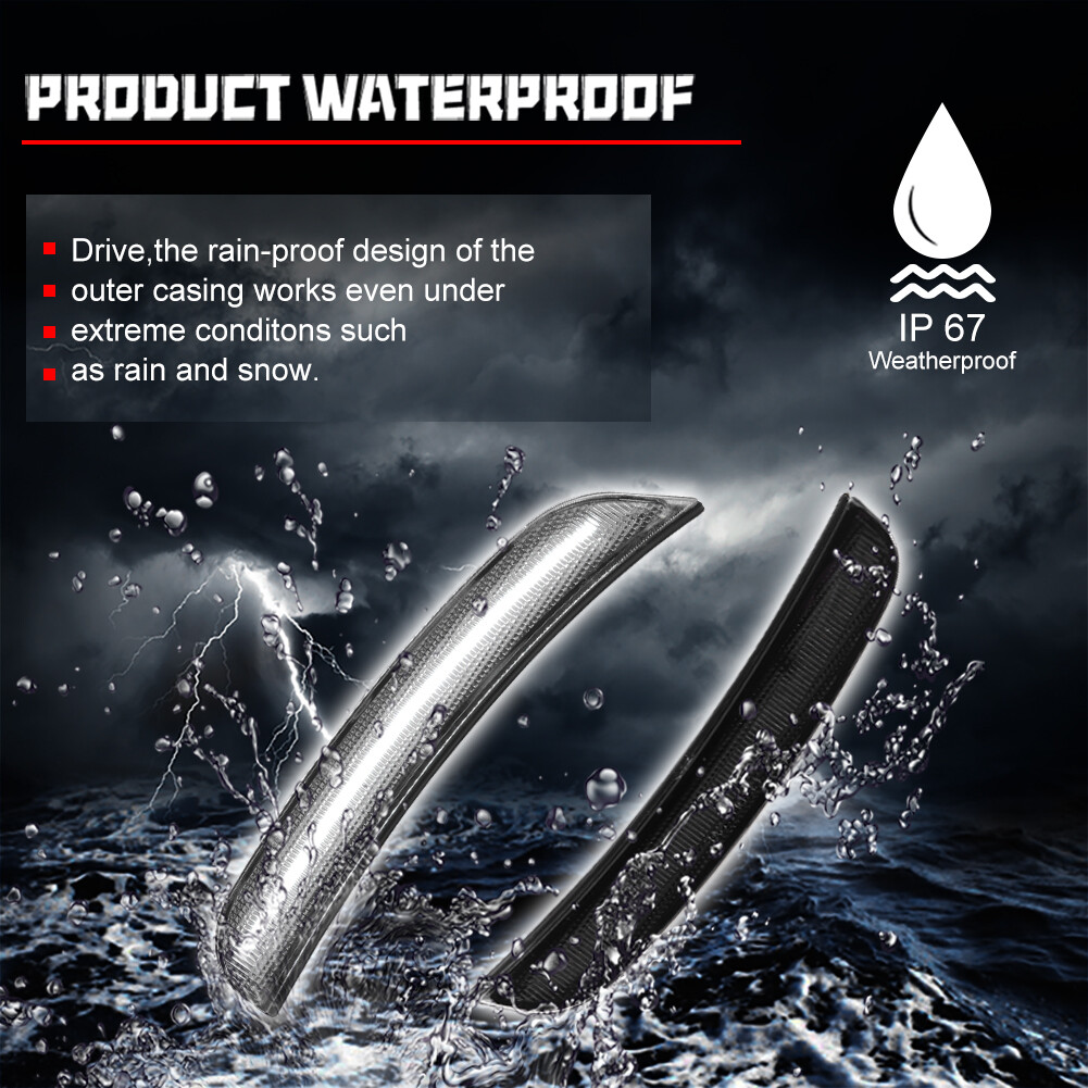 For 2015-2022 Dodge Charger Front & Rear LED Side Bumper Marker Smoked White LED