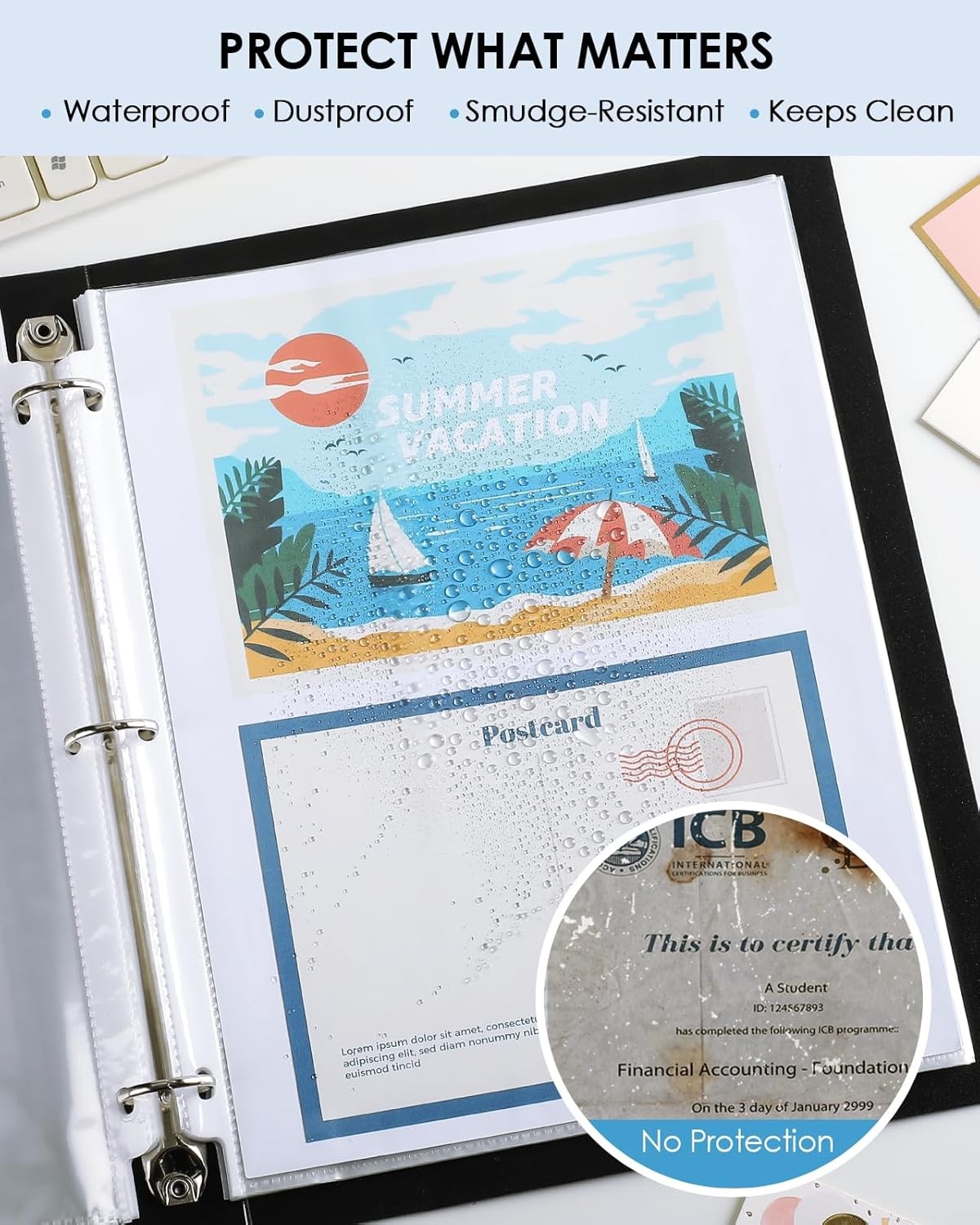 50 Clear Sheet Protectors 8.5x11 KTRIO Plastic Sleeves for 3-Ring Binder Pages