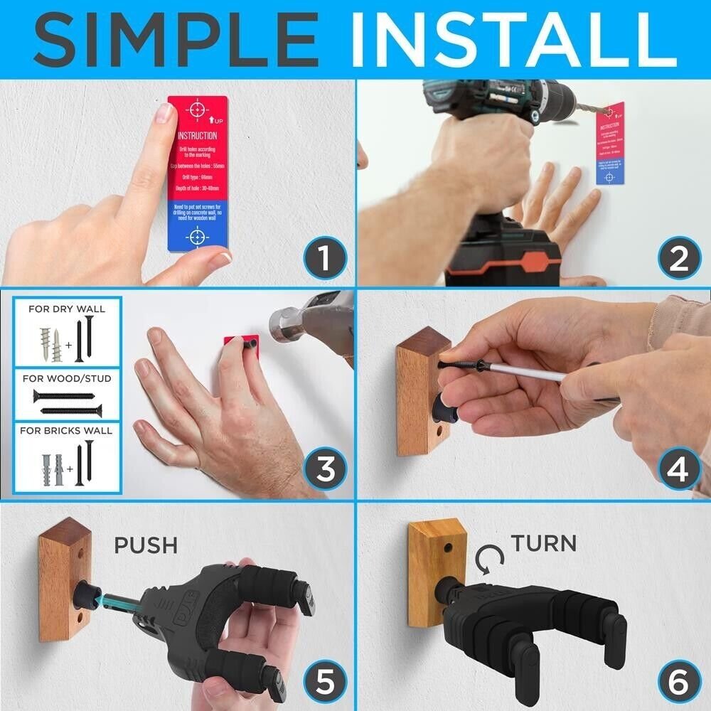 Pyle Guitar Wall Hanger Mount Stand w/ Auto-Lock for String Instruments,