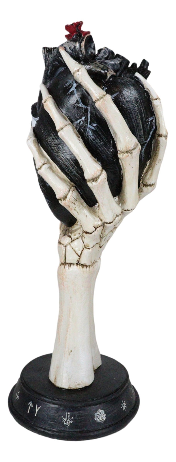 Gothic Alchemy Skeleton Hand Holding Black Anatomy Heart With Evil Eye Figurine